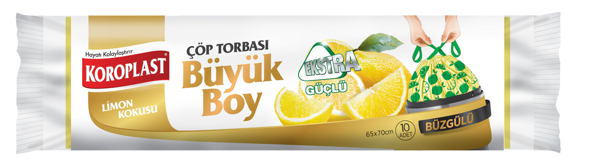 Koroplast Limon Kokulu Ekstra Güçlü Büzgülü Büyük Boy Çöp Torbası
