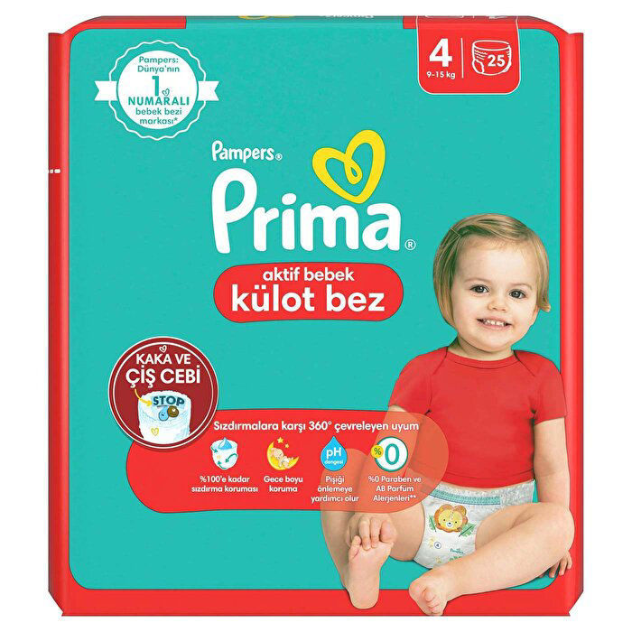 Prima Aktif  4 Beden 9-15 Kg 25 Adet Bebek Külot Bez