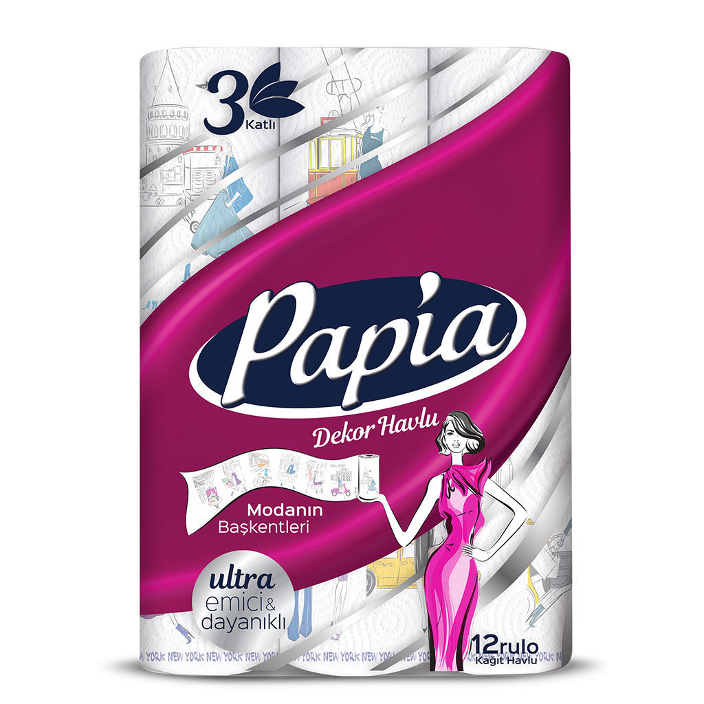 Papia Desenli Kağıt Havlu 12'li