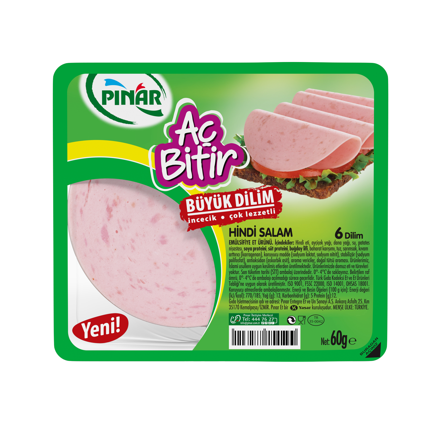Pınar Aç Bitir Büyük Dilim Hindi Salam 60 Gr