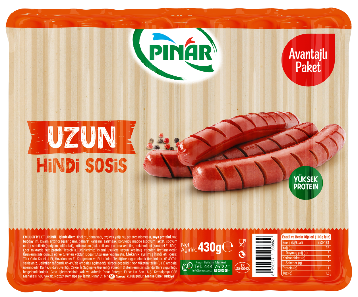 Pınar Hindi Uzun Sosis 430 Gr