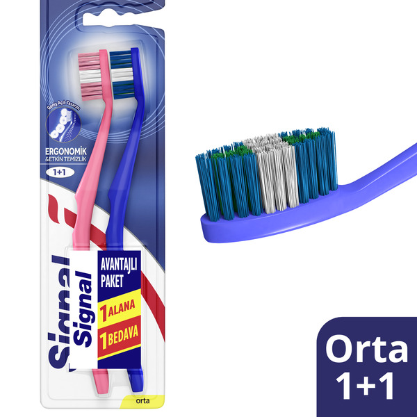 Signal Ergonomik Orta Sertlikte Diş Fırçası 1+1