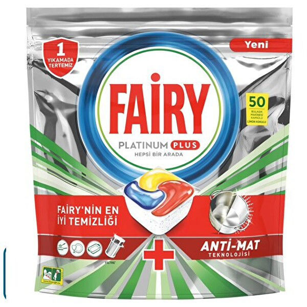 Fairy Platinum Plus Ferah Mavi Hızlı Çözünme Bulaşık Makinesi Tableti 50'li