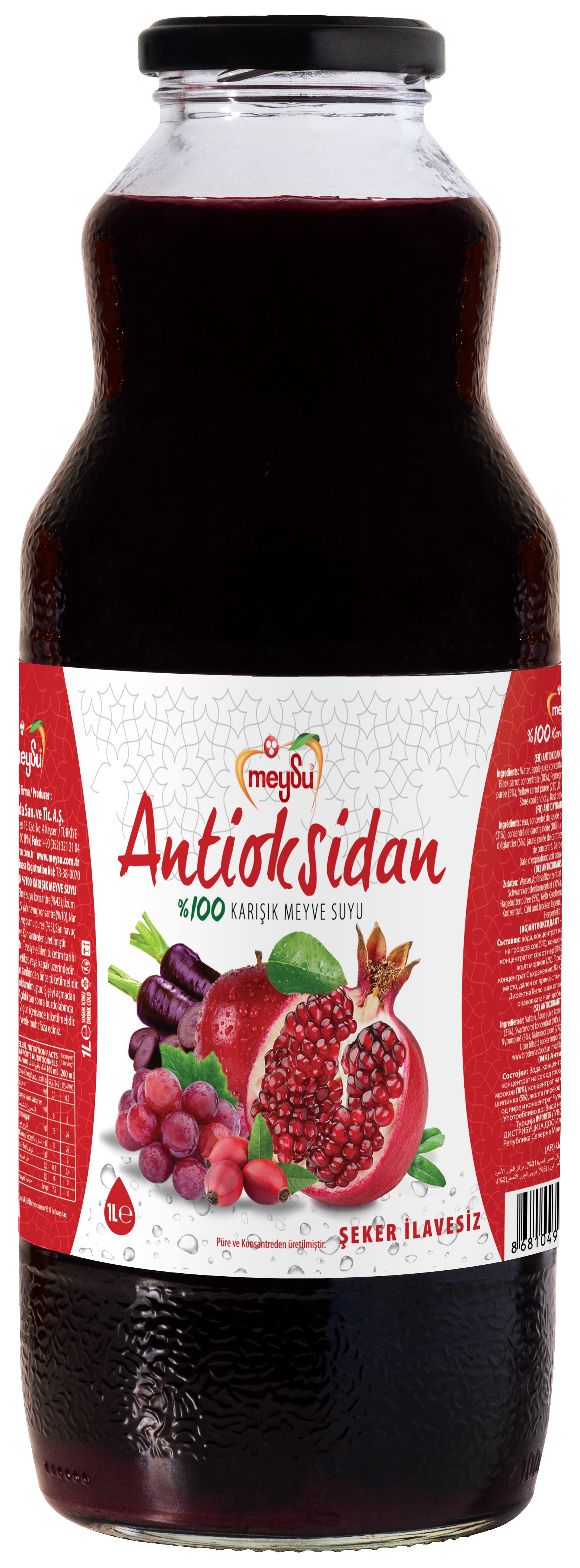 Meysu Antioksidan %100 Karışık Meyve Suyu Cam Şişe 1 Lt