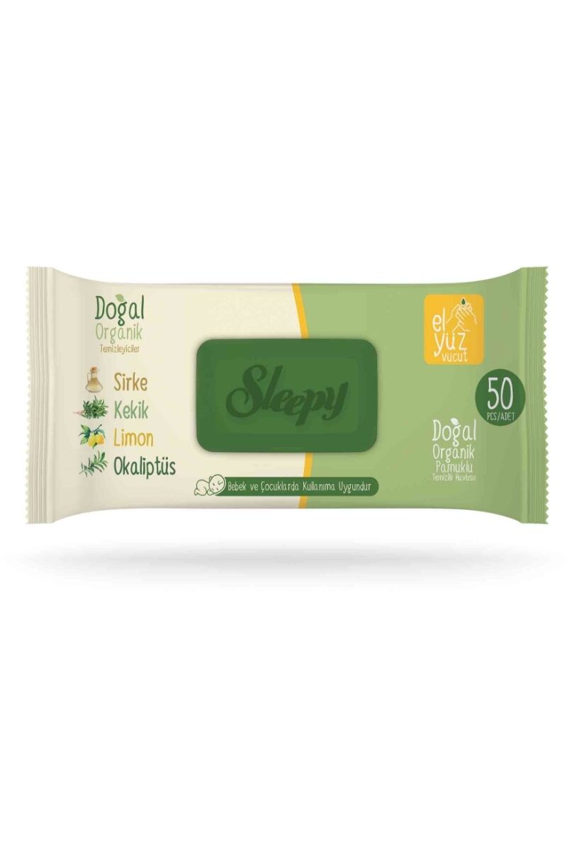 Sleepy Doğal Organik Pamuklu Islak Mendil 50'li