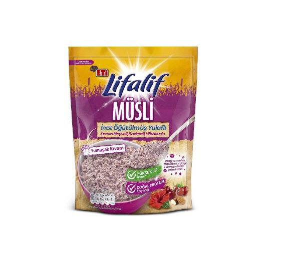 Eti Lifalif İnce Öğütülmüş Yulaflı Kırmızı Meyveli, Bademli, Hibiskuslu Müsli
