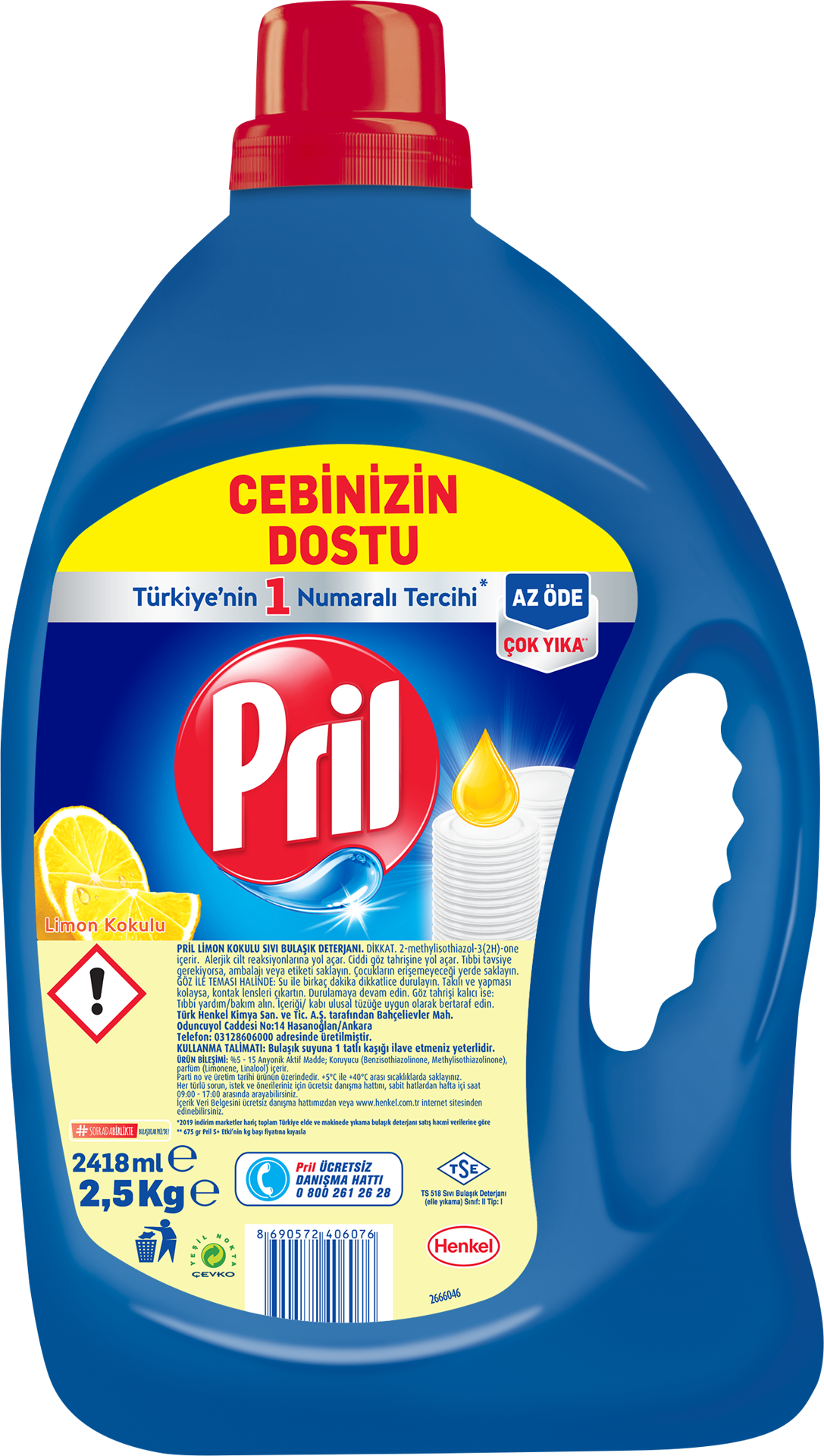 Pril Üçlü Güç Limon Kokulu Sıvı Bulaşık Deterjanı 2500 Ml