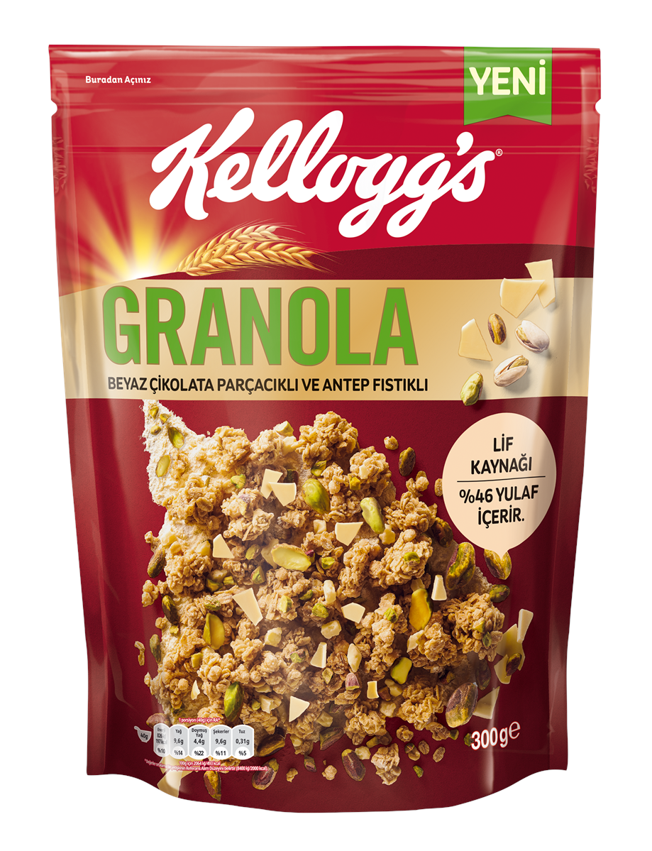 kellogg's Granola Beyaz Çikolata Parçacıklı Ve Antep Fıstıklı 300 Gr