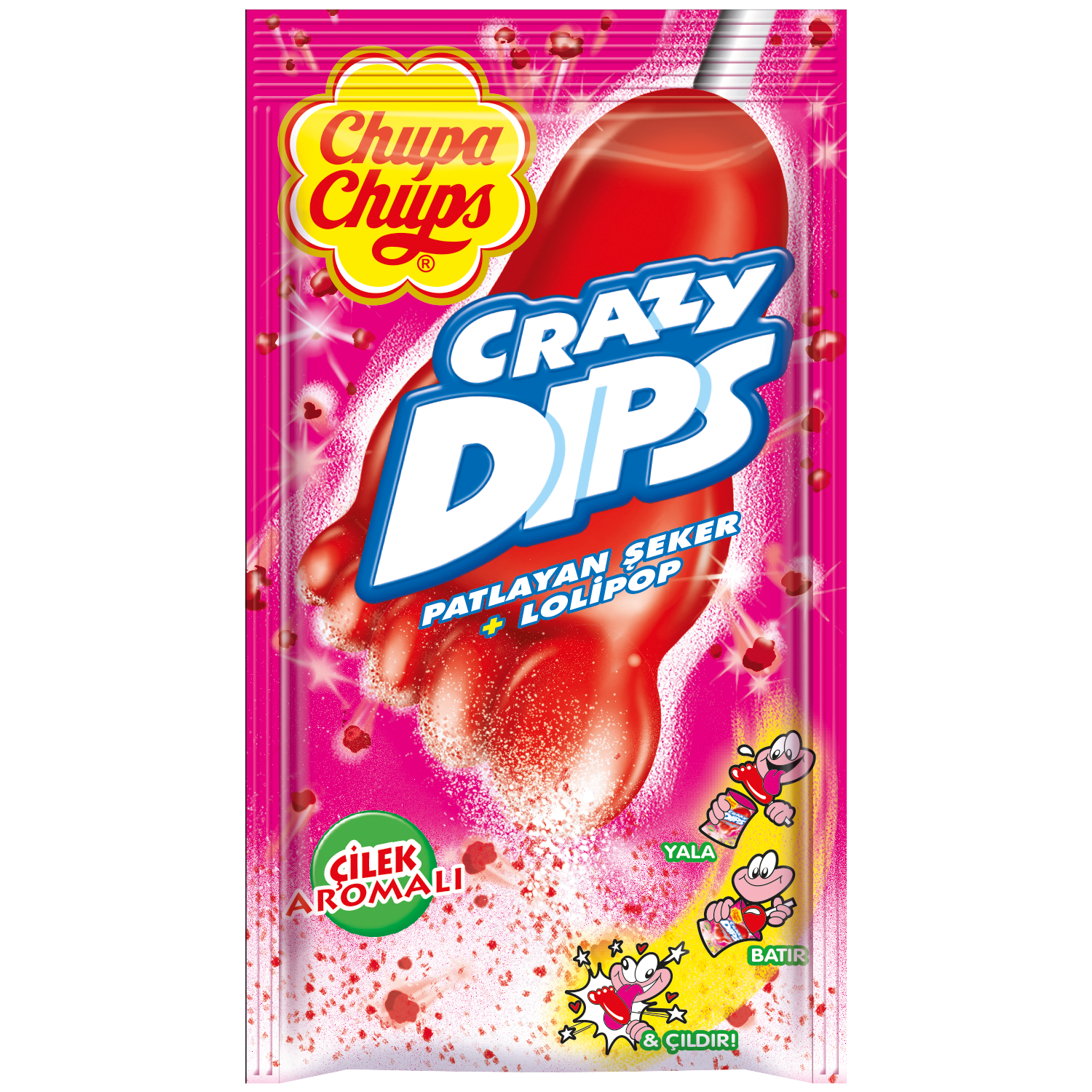 Chupa Chups Crazy Dips Çilek Aromalı Patlayan Şeker&Lolipop 16 Gr