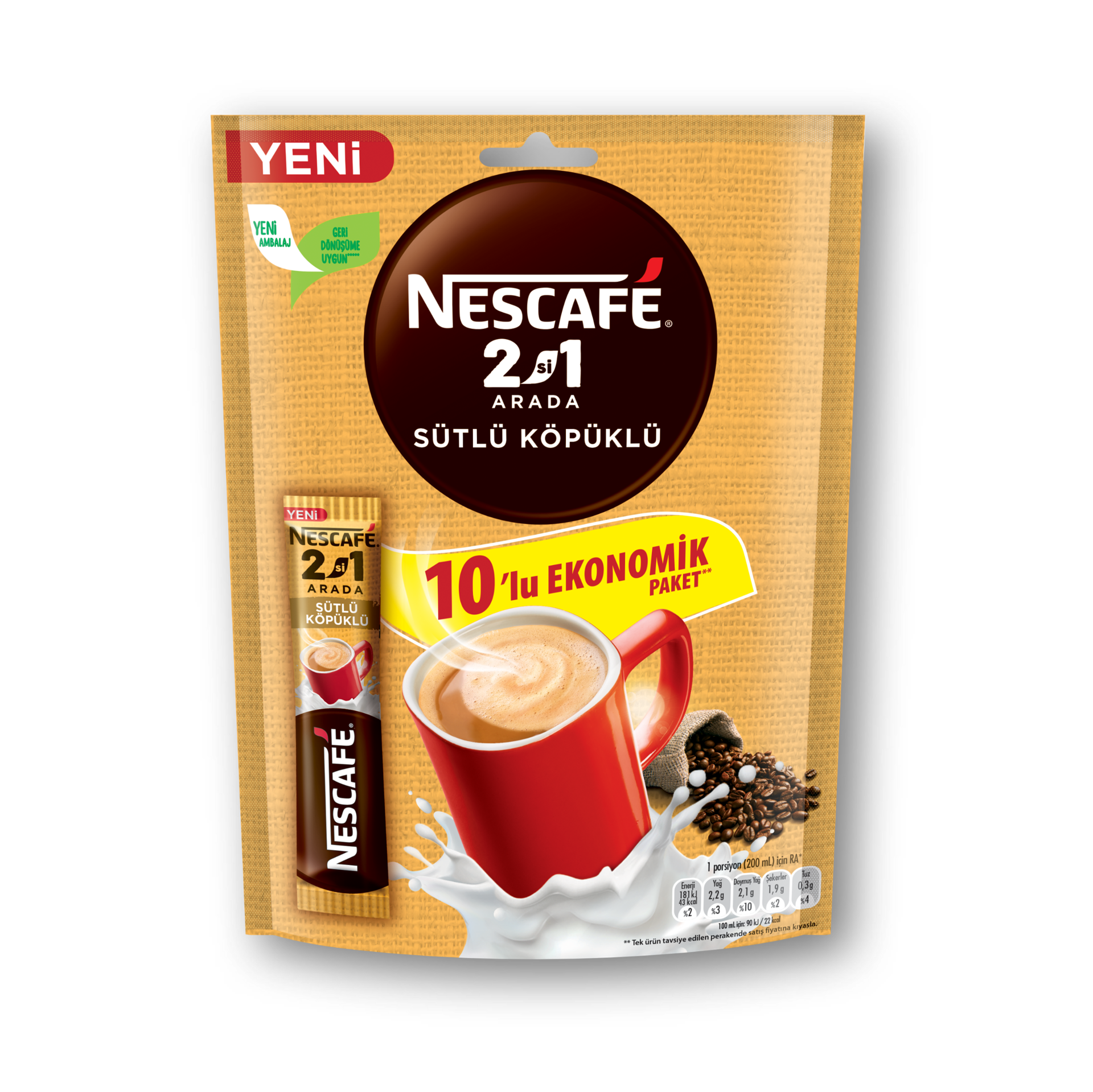 Nestle 2'si 1 arada Sütlü Köpüklü 10'lu Nescafe