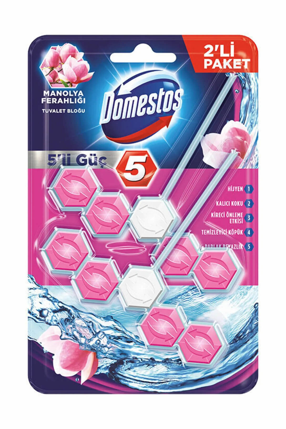 Domestos 5'li Güç Manolya Ferahlığı İkili Tuvalet Bloğu
