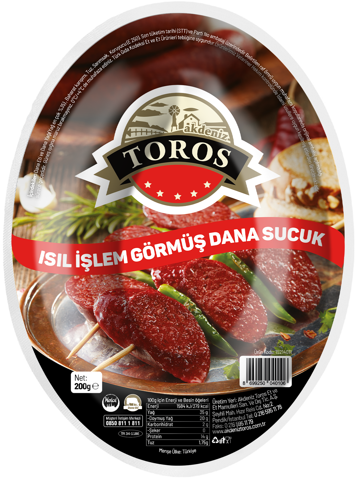 Akdeniz Toros Dana kangal Sucuk (Acısız) 200 Gr