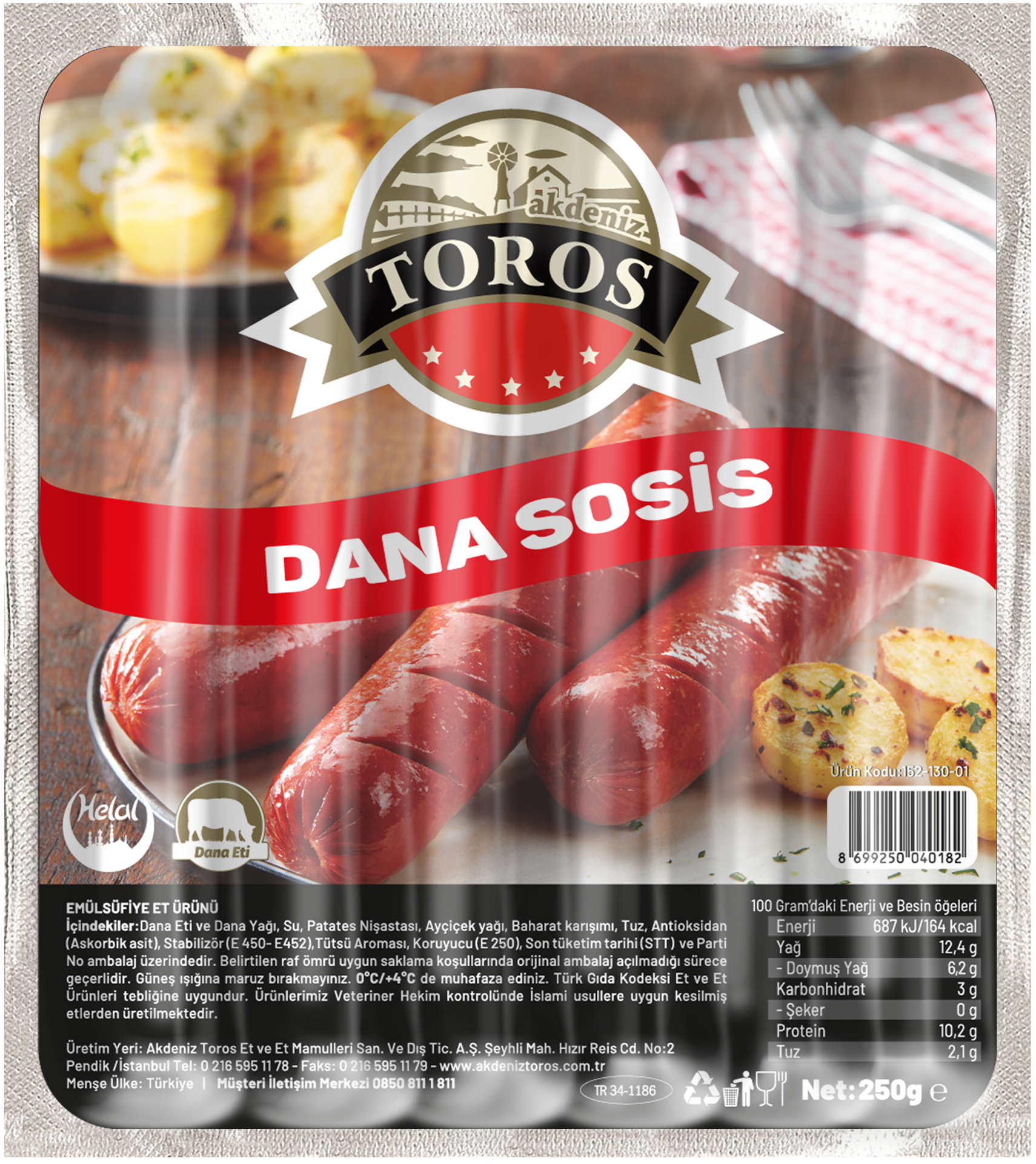 Akdeniz Toros Dana Sosis 5'li 250 Gr
