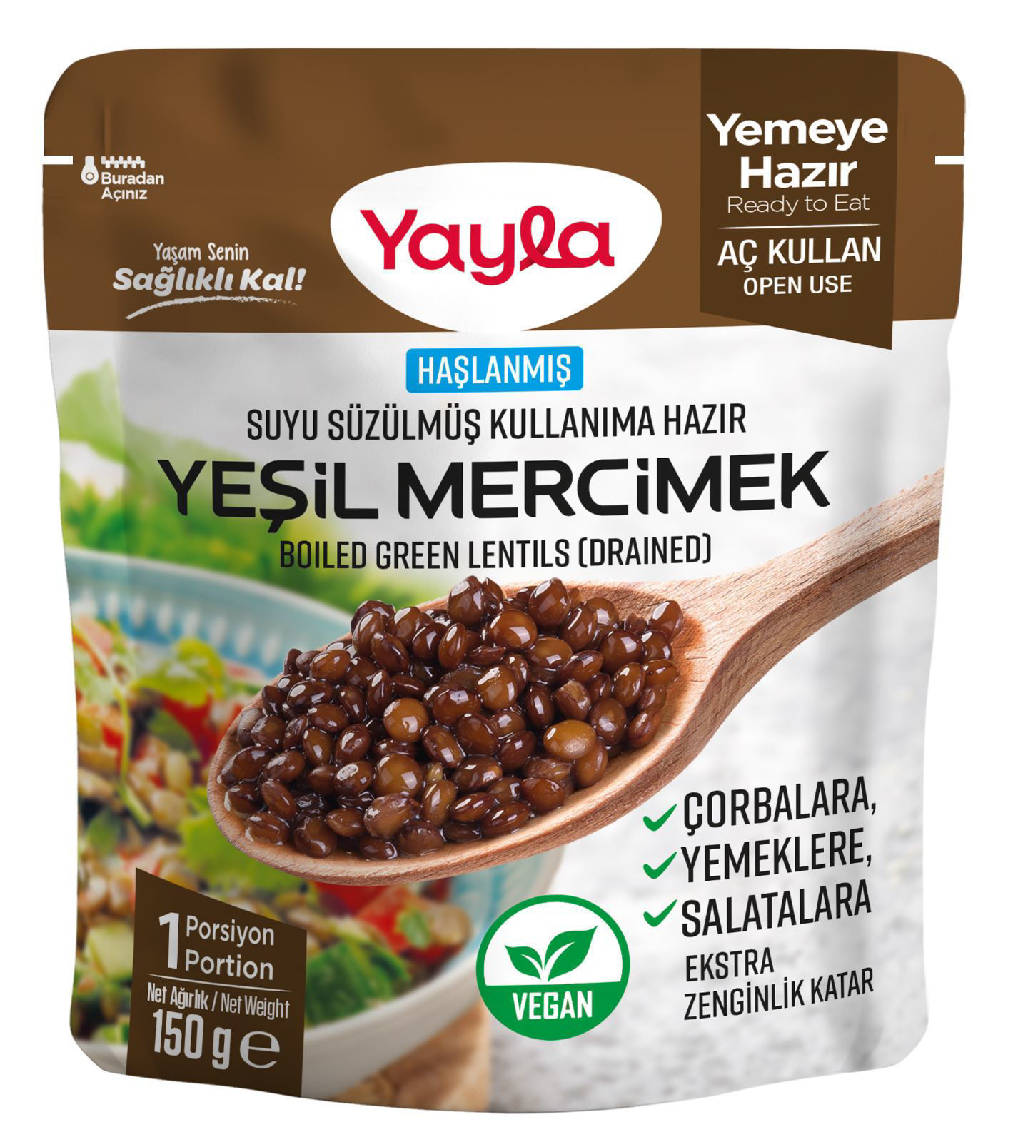 Yayla Haşlanmış Susuz Yeşil Mercimek 150 Gr