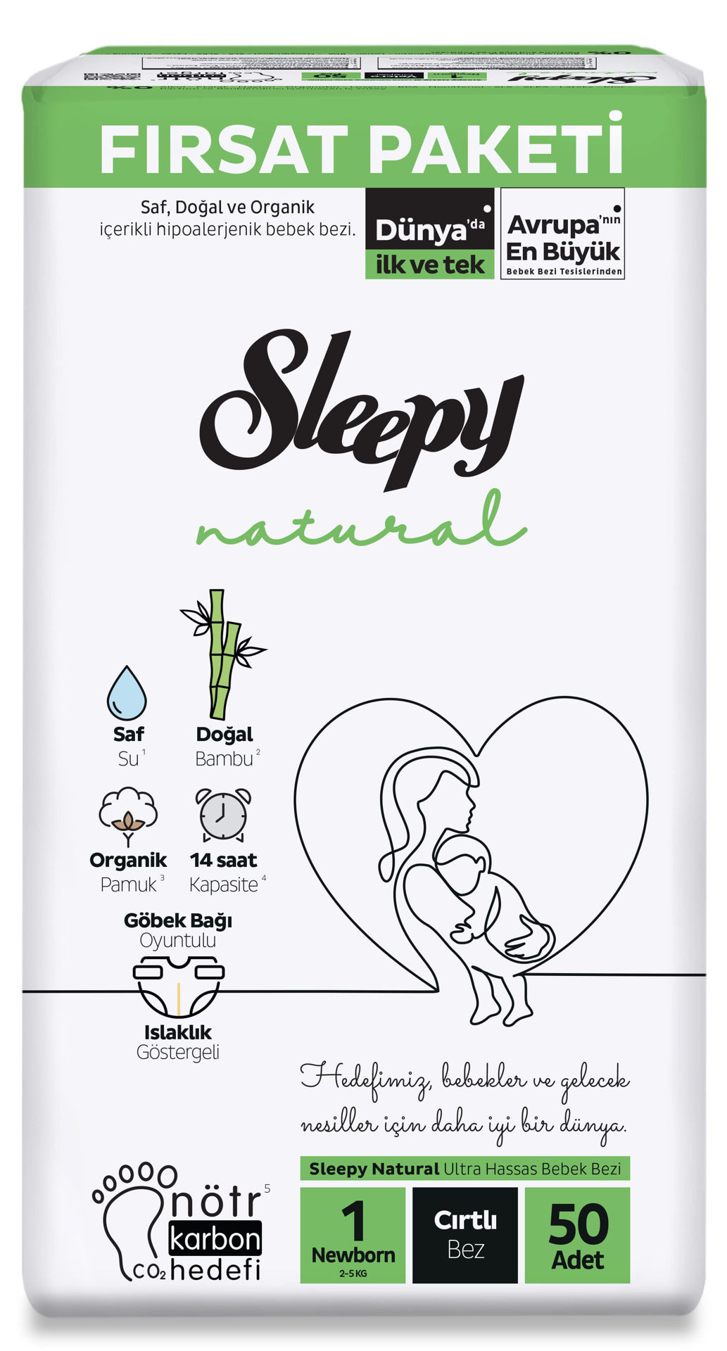 Sleepy Natural Fırsat Paketi 1 Beden Newborn Bebek Bezi 50 Adet