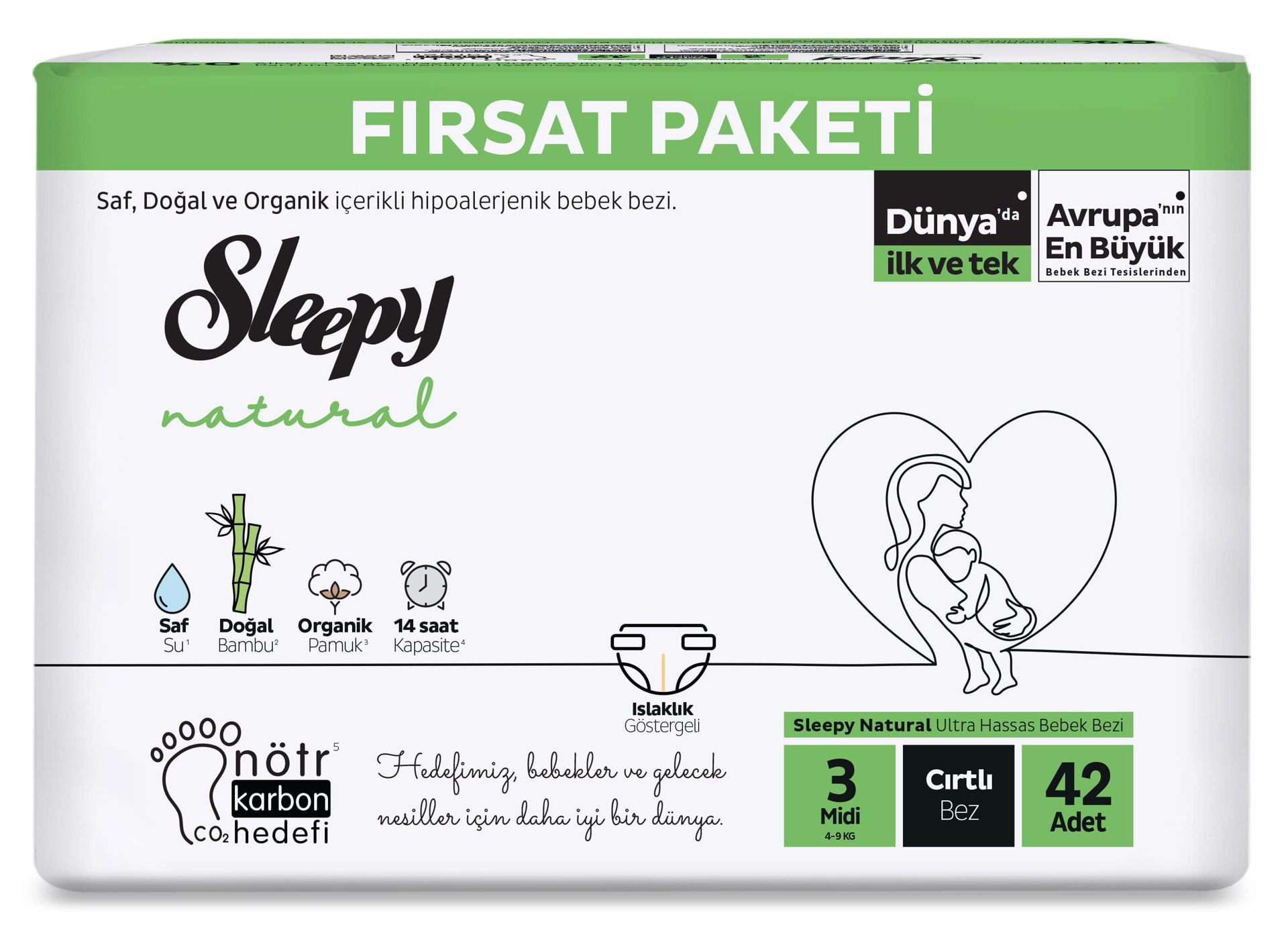 Sleepy Natural Fırsat Paketi Bebek Bezi 3 Midi Numara 42 Adet