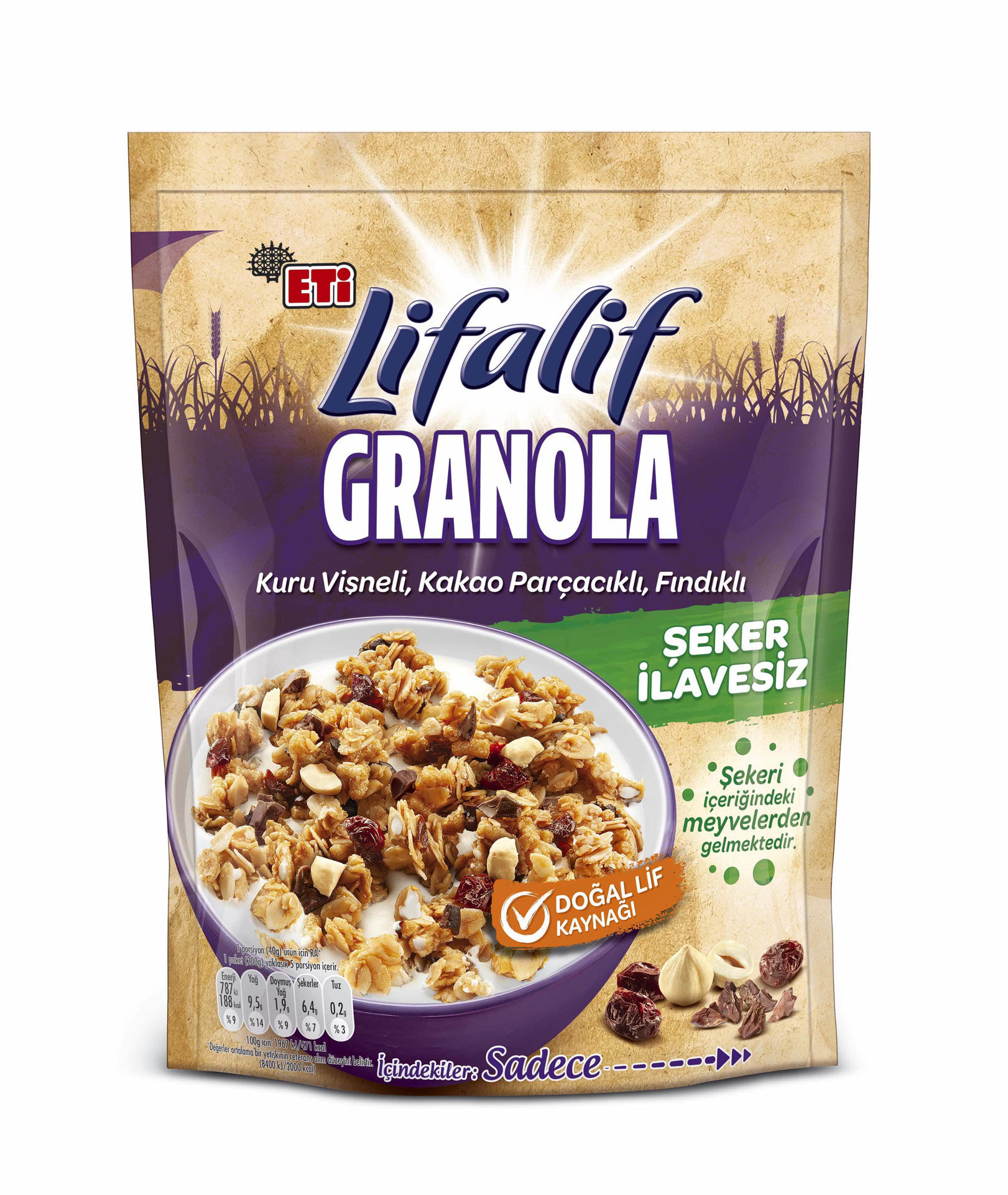 Eti Lifalif Granola Kuru Vişneli  Kakao Parçacıklı  Fındıklı 200 Gr