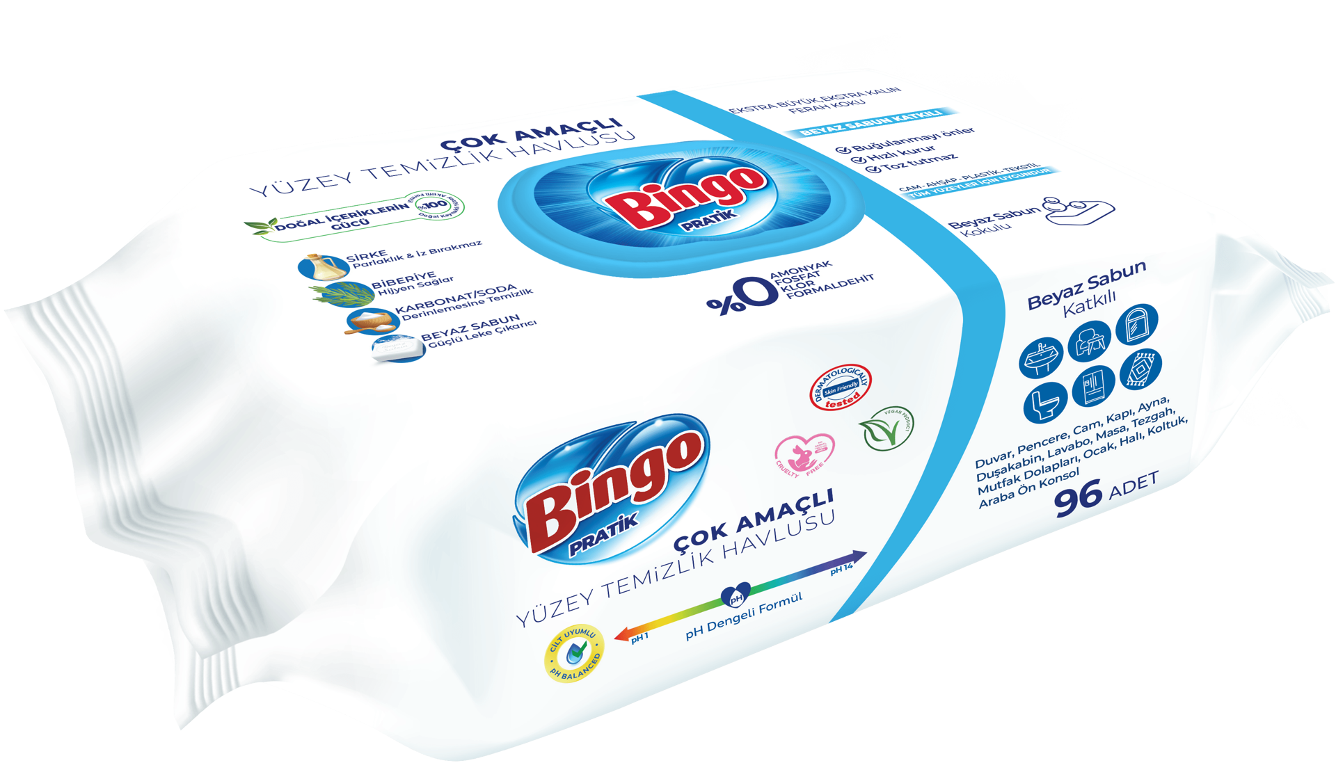 Bingo Pratik Yüzey Temizlik Havlusu Beyaz Sabun 96'Lı