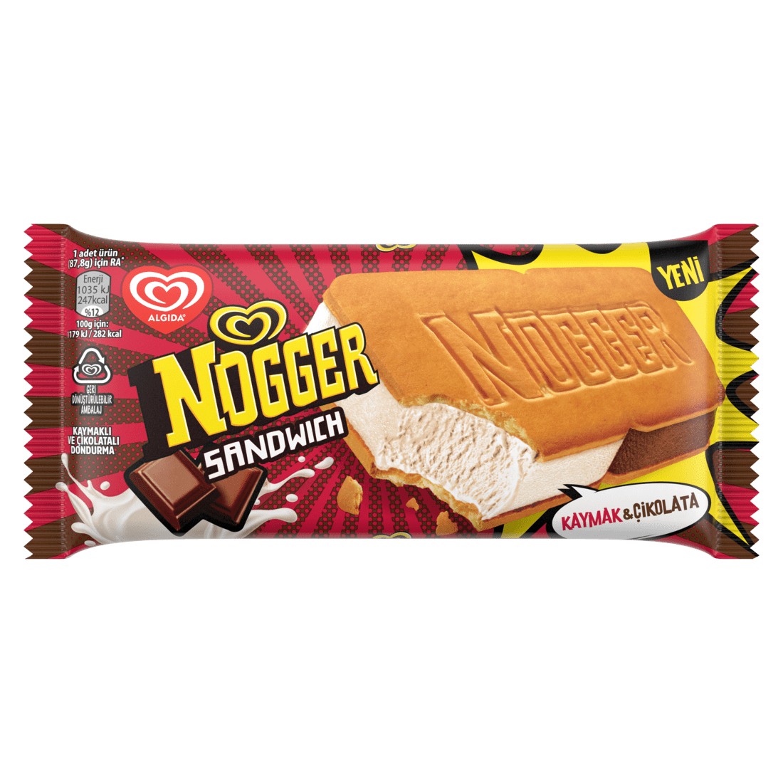 Algida Nogger Sandwich Çikolata Kaymak Dondurma 145 Ml
