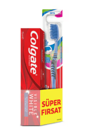 Colgate Visible White Diş Macunu 75 ml ve Extra Clean Diş Fırçası Seti