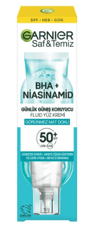 Garnier Saf ve Temiz Bha Niasinamid Günlük Güneş Koruyucu Fluid Yüz Kremi Spf 50+ 40 Ml