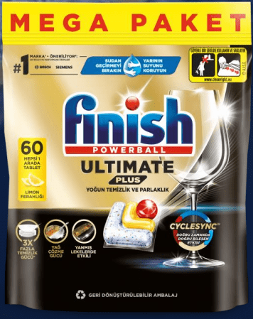 Finish Ultimate Plus Limonlu Bulaşık Tableti 60'lı