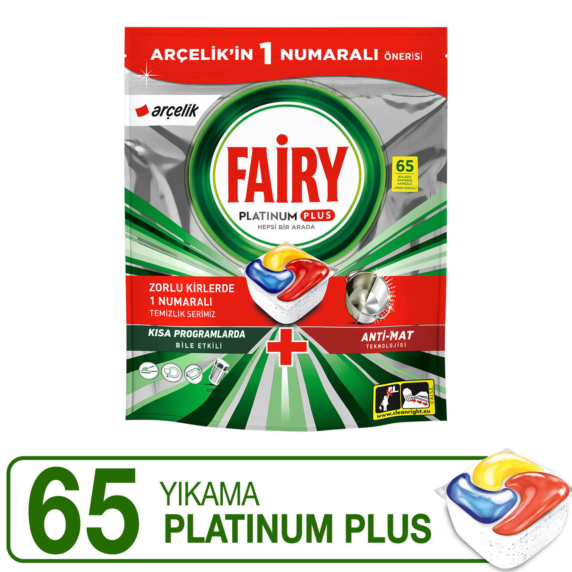 Fairy Bulaşık Makinası Platinium Plus Tablet 65'li