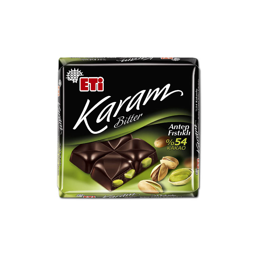 Eti Karam %54 Kakaolu&Antep Fıstıklı Bitter Kare Çikolata 60 Gr