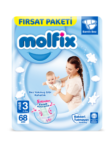 Molfix Bebek Bezi Beden:3 (4-9Kg) Midi 68 Adet