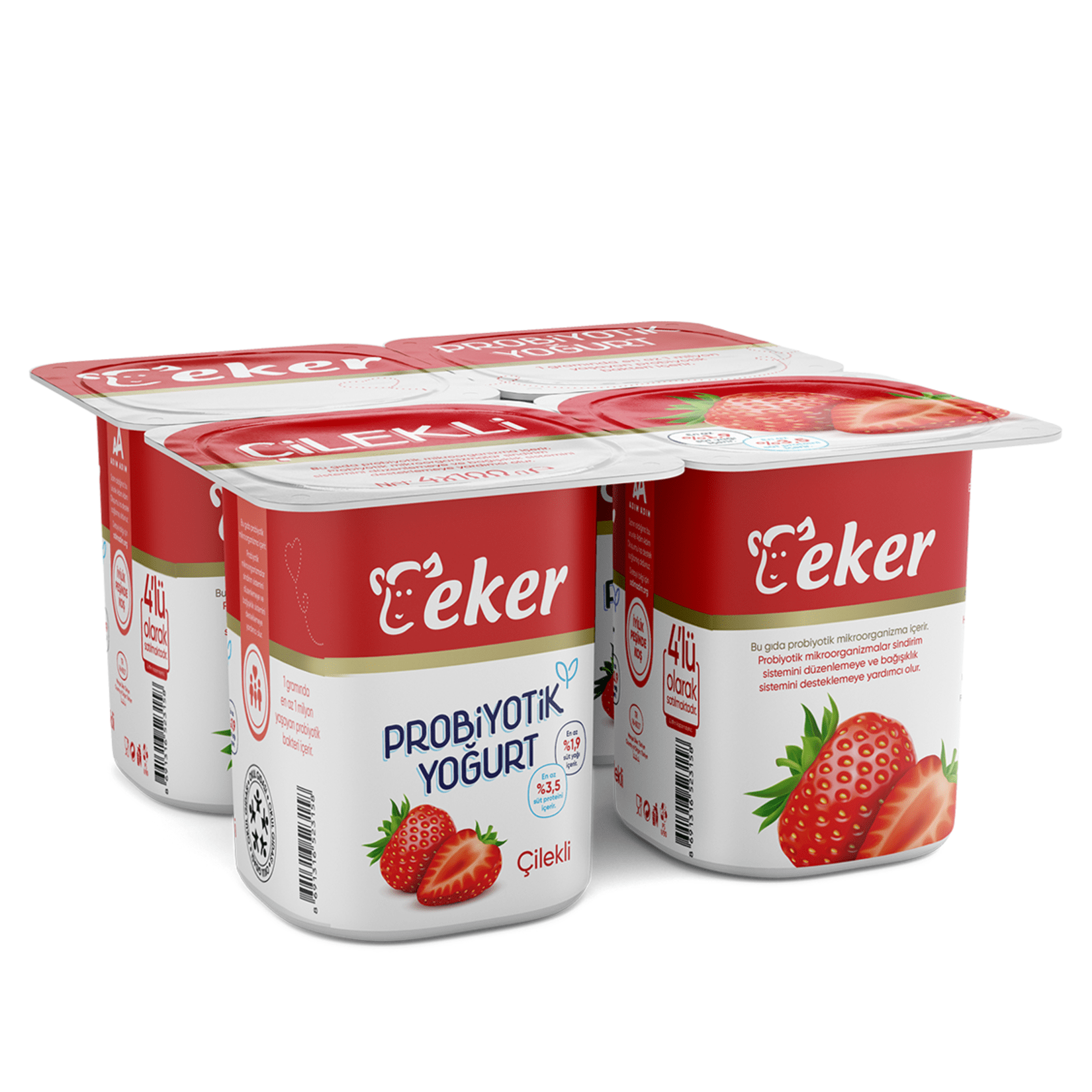 Eker Çilekli Probiyotik Yoğurt 4*100 Gr