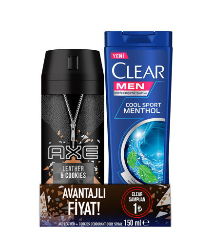 Axe Leather Cookies Sprey Deodorant 150 Ml + Clear Men Cool Sport Menthol Şampuan 330 Ml