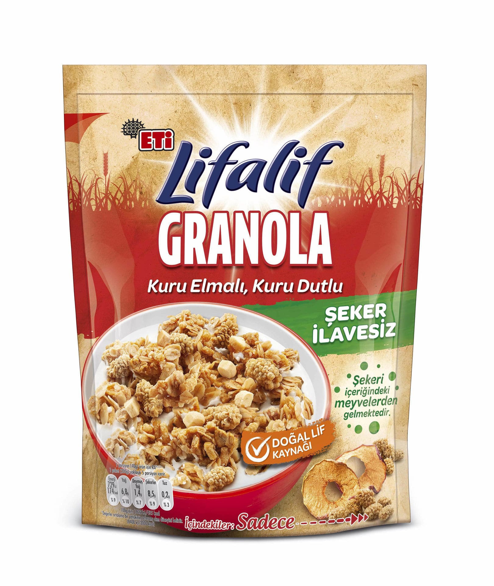 Eti Lifalif Granola Kuru Elmalı,Kuru Dutlu 200 Gr